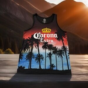 Corona Extra Beer Beach Palms Tropical Men's T-Shirt Tank Top Medium NWOT no Tag